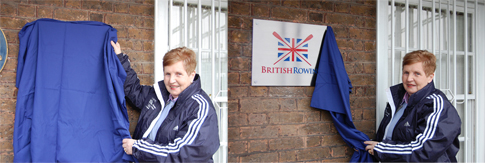 Image of Di Ellis unveiling the new British Rowing sign