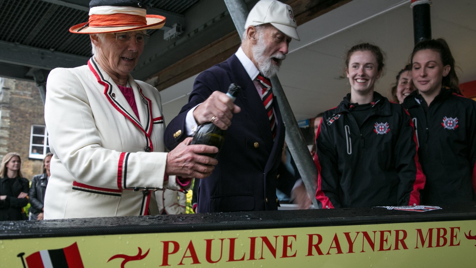 Pauline Rayner naming the boat called after her, with HRH Prince Michael of Kent