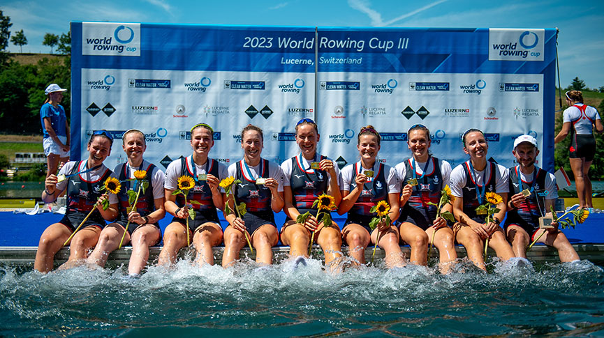 GB Women's Eight with gold medals at World Cup III 2023