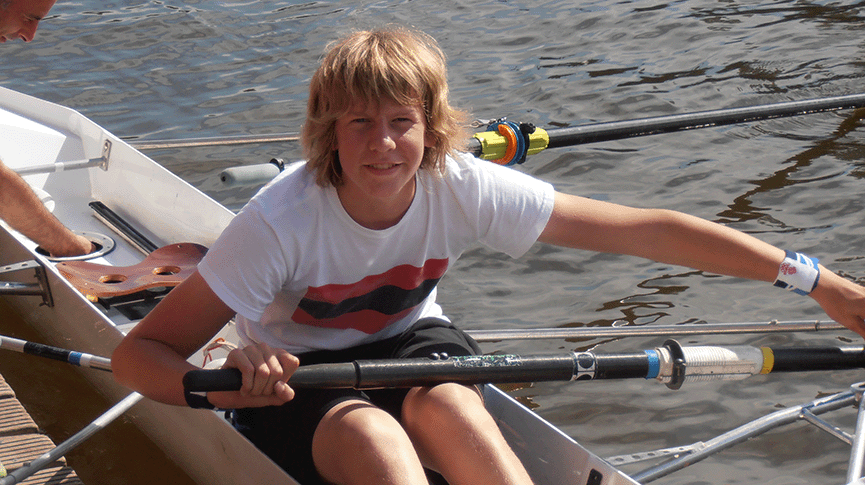 Boy in quad in Burton Leander kit