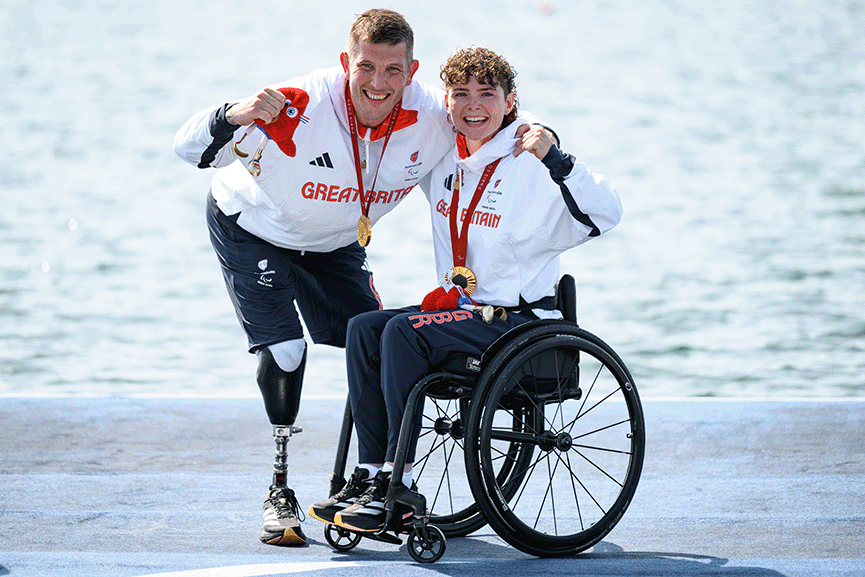 Gregg Stevenson and Lauren Rowles with Paralympic gold medals