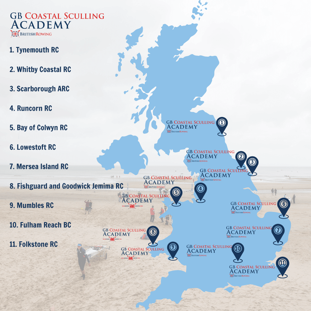 Map of Coastal Sculling Academies in England and Wales